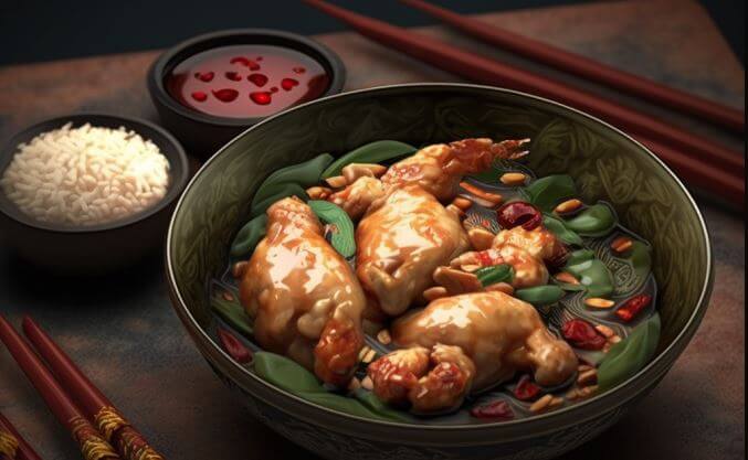 Chinesischens Hühnergericht mit Kung Pao Soße