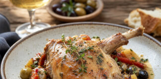 Wie schmeckt Kaninchen? Geschmorte Kaninchenkeule mit mediterranem Gemüse und Kräutern