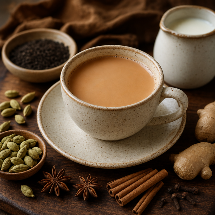 Kardamom Chai Masala Tasse Masala Chai mit Kardamom