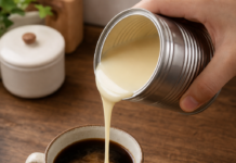 Was ist der Unterschied zwischen Kondensmilch und Milch? Kondensmilch wird in Kaffee gegossen