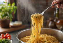 Was bedeutet „al dente“? Spaghetti al dente werden mit einer Gabel angehoben