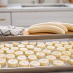 Reife Bananenscheiben werden zum Einfrieren vorbereitet