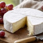 Ein Laib Brie mit angeschnittenem Stück, das die cremige Konsistenz zeigt