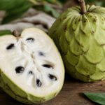 Aufgeschnittene Cherimoya-Frucht mit cremigem Fruchtfleisch