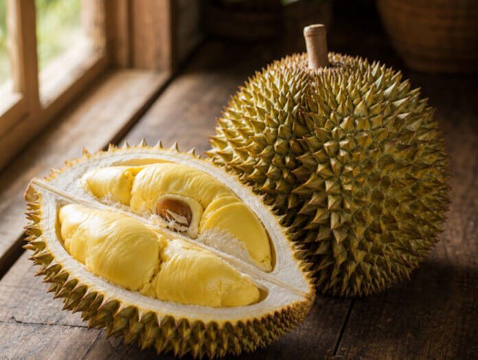Durian-Frucht, aufgeschnitten
