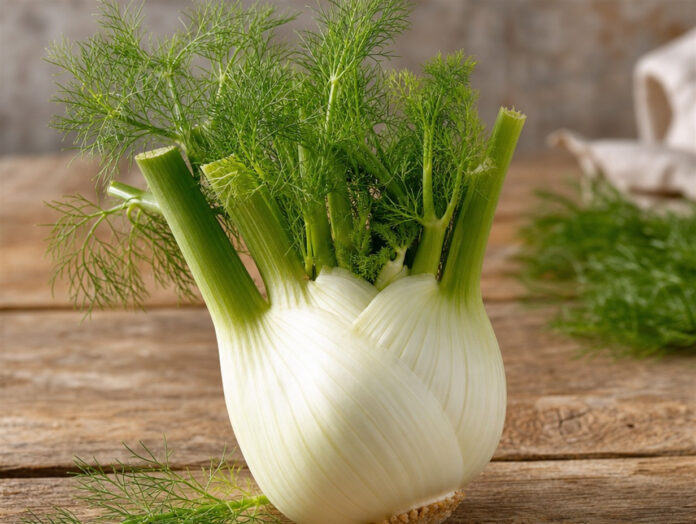 Fenchelknolle mit Grün Ganze frische Fenchelknolle mit grünem Fenchelgrün