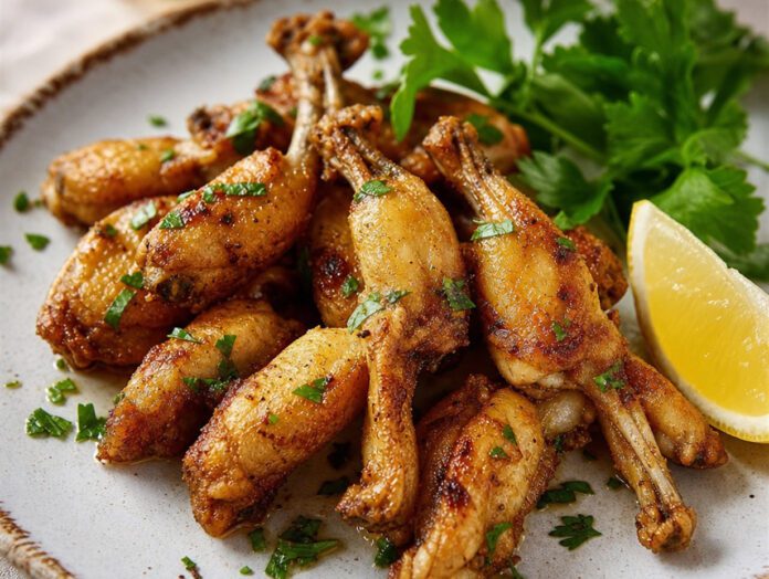 Gebratene Froschschenkel mit Kräutern und Zitrone