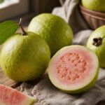Aufgeschnittene Guave mit rosa Fruchtfleisch