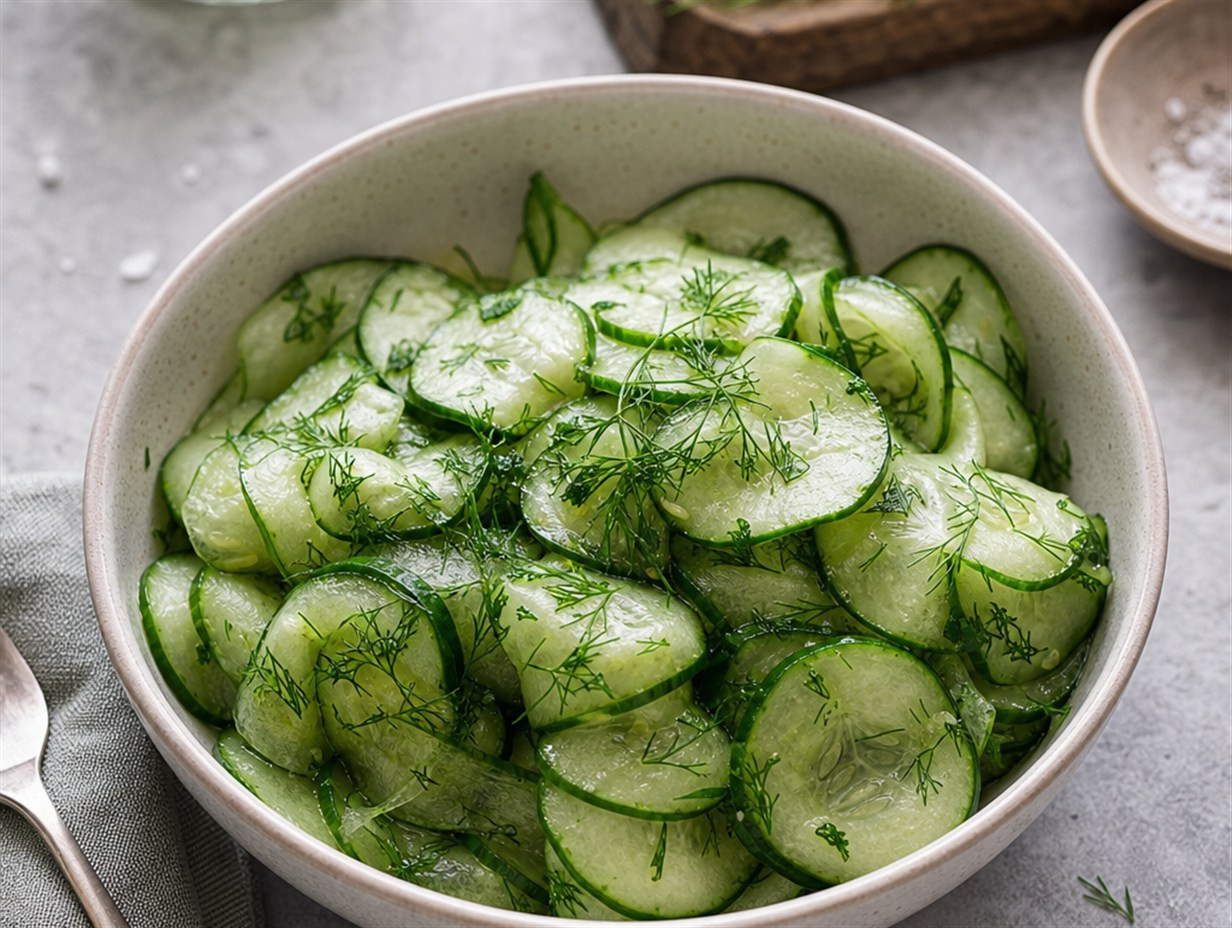 Gurkensalat mit Dill in einer Schüssel