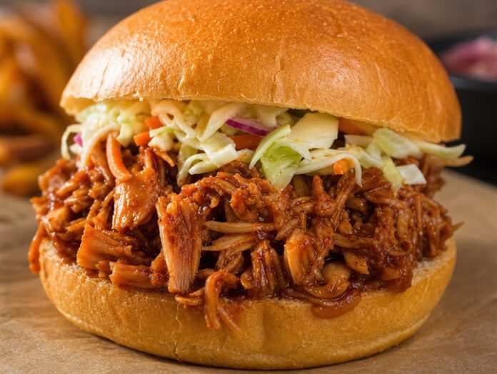 Veganes Pulled Pork aus Jackfruit im Burger