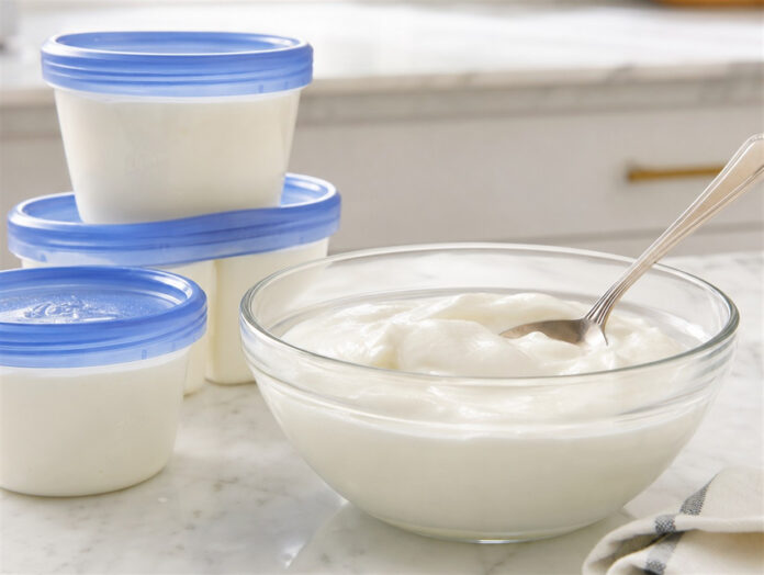Naturjoghurt wird in kleinen Portionen eingefroren