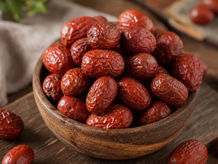 Wie schmeckt Jujube? – Titelbild Jujube-Früchte (chinesische Datteln) am Zweig
