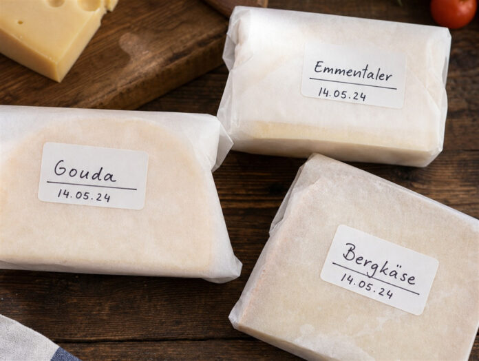Verschiedene Käsesorten portioniert und zum Einfrieren verpackt