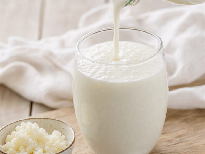 Wie schmeckt Kefir? – Titelbild Glas Kefir, fermentiertes Milchgetränk