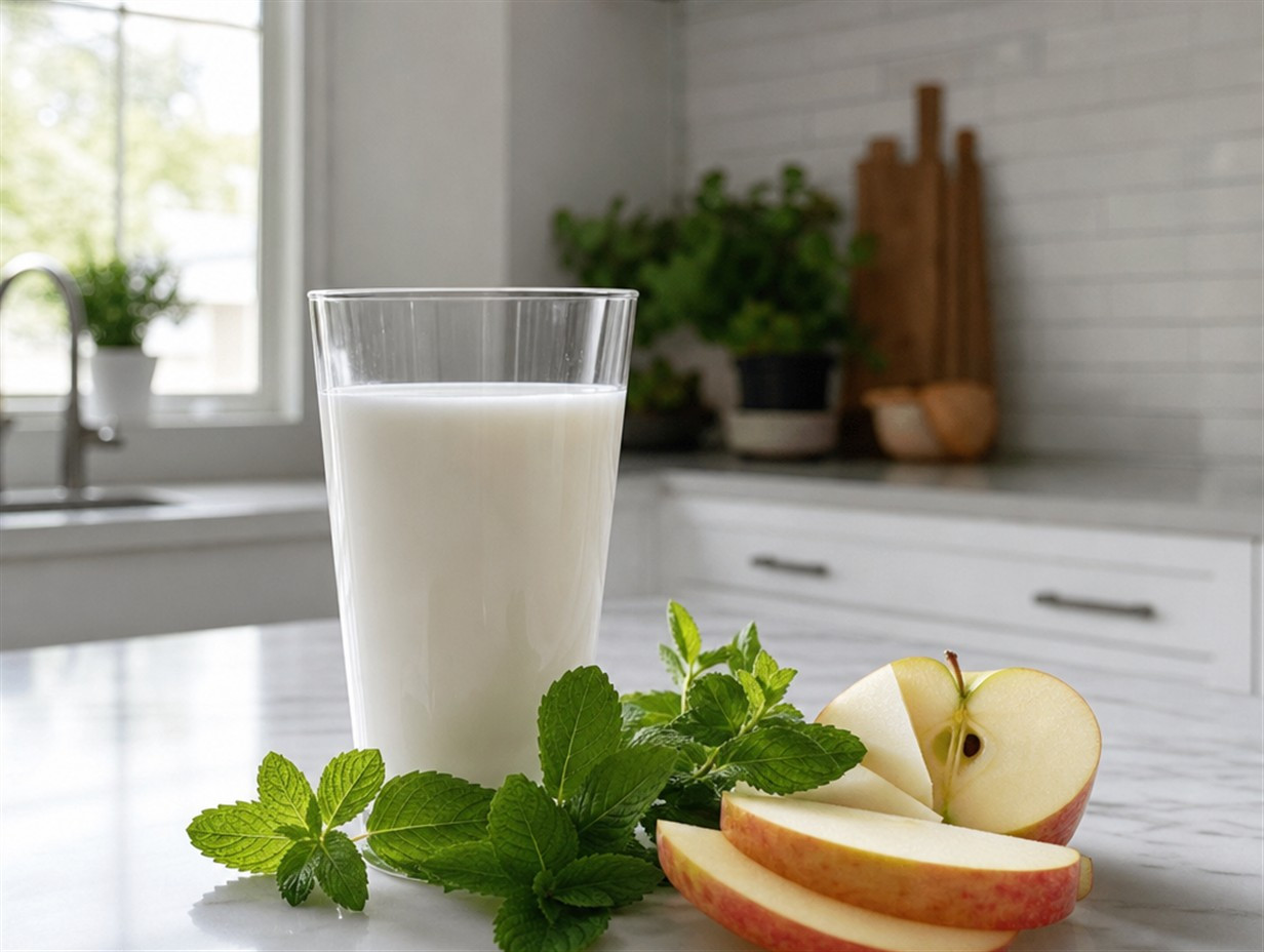 Milch, Minze und Apfel helfen gegen Knoblauchgeruch