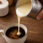 Kondensmilch wird in Kaffee gegossen