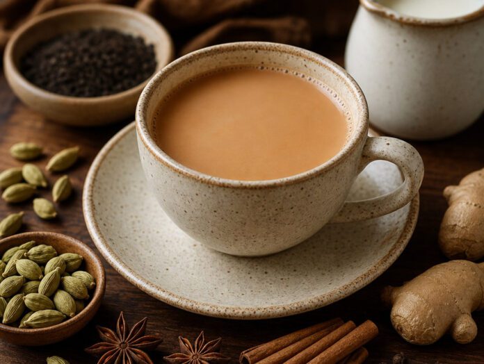 Tasse Masala Chai mit Kardamom
