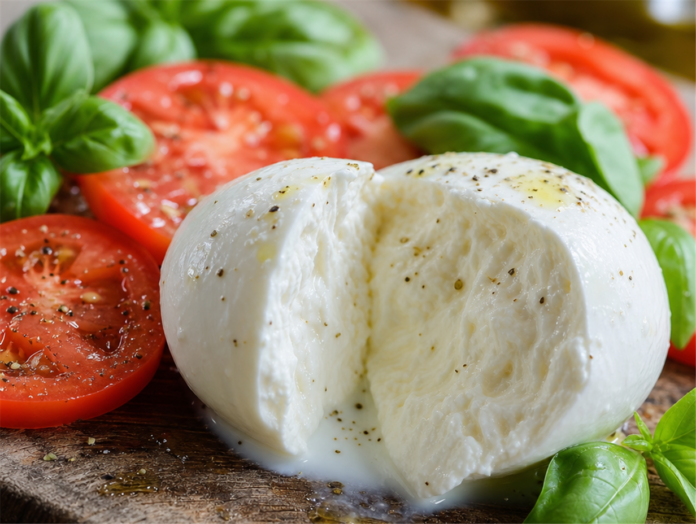 Mozzarella aufgeschnitten mit Tomate und Basilikum