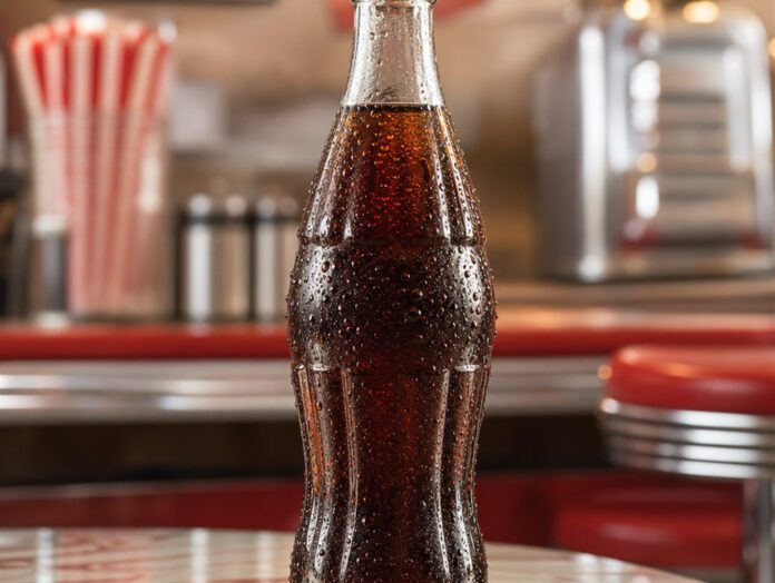 Eine altmodische Glasflasche mit Cola-Getränk