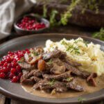 Angerichtetes Rentierfleisch-Gericht