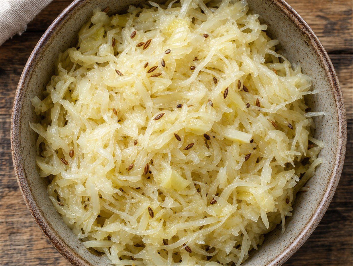 Schale mit Sauerkraut und Kümmel als Beilage