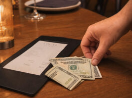 Trinkgeld wird auf dem Restauranttisch hinterlassen