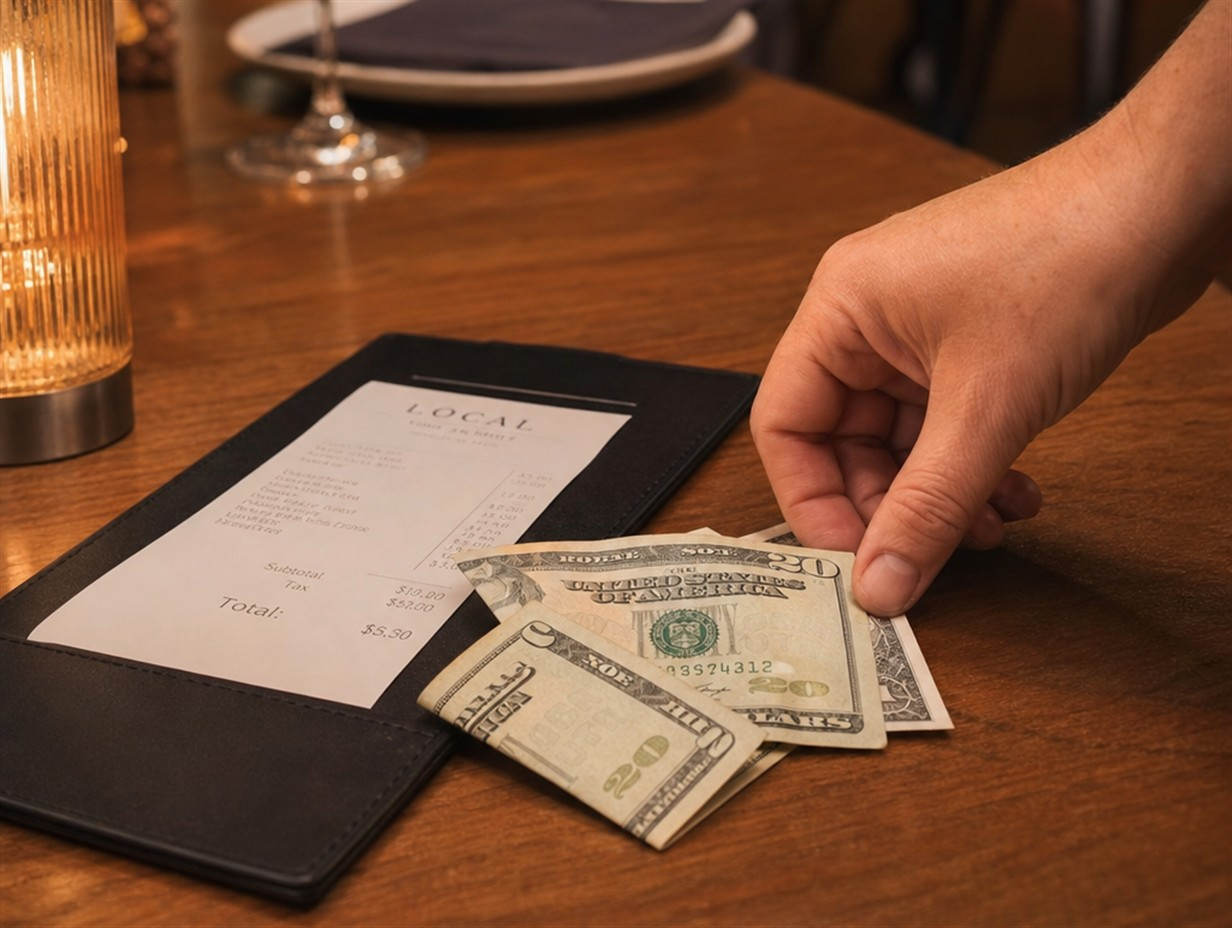 Trinkgeld wird auf dem Restauranttisch hinterlassen