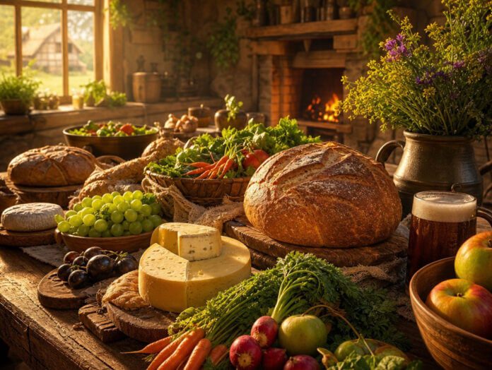 Gedeckter Frühstückstisch im Stil der Hobbits aus dem Auenland