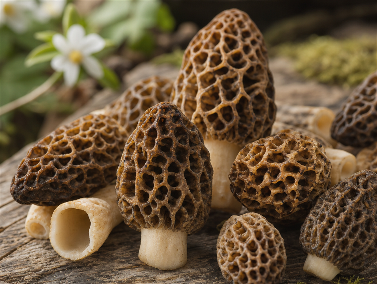 Weiße und braune Champignons im direkten Vergleich auf einem Holzbrett