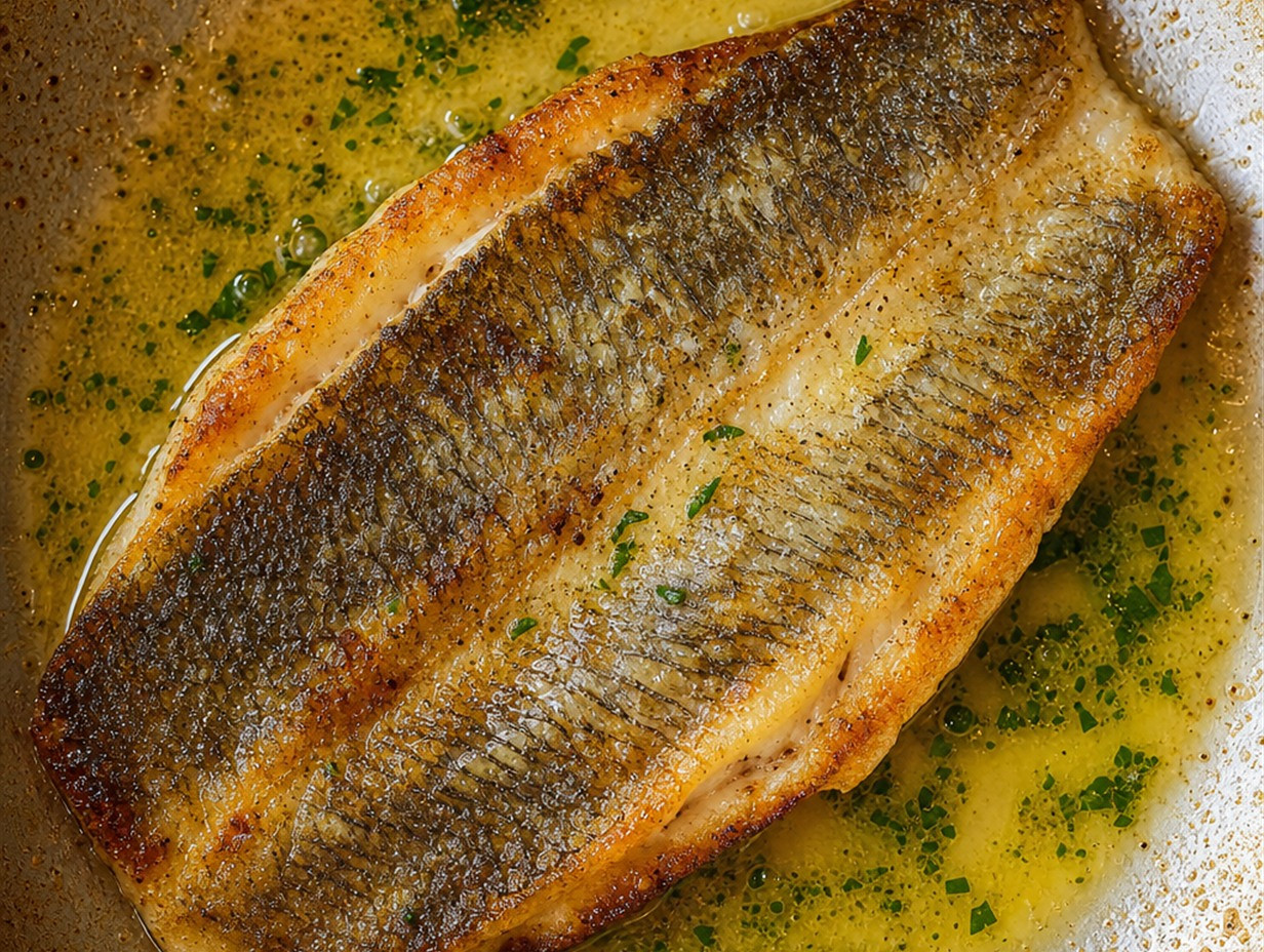 Gebratenes Zanderfilet mit knuspriger Haut auf Buttersauce