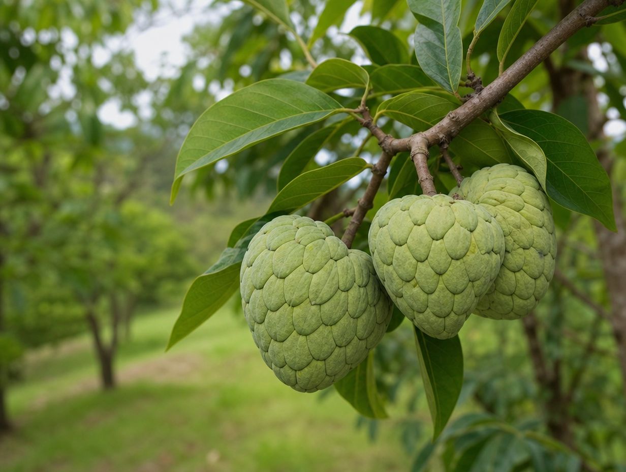 Cherimoya-Früchte mit grüner schuppiger Schale am Baum