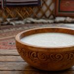 Airag, vergorene Stutenmilch in einer Holzschale