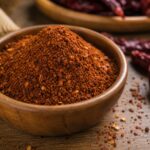 Geräuchertes Merkén-Chilipulver in einer Holzschale