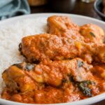 Moambe, Huhn in Palmnusssauce mit Reis