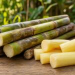 Frisch geschnittene Zuckerrohrstangen
